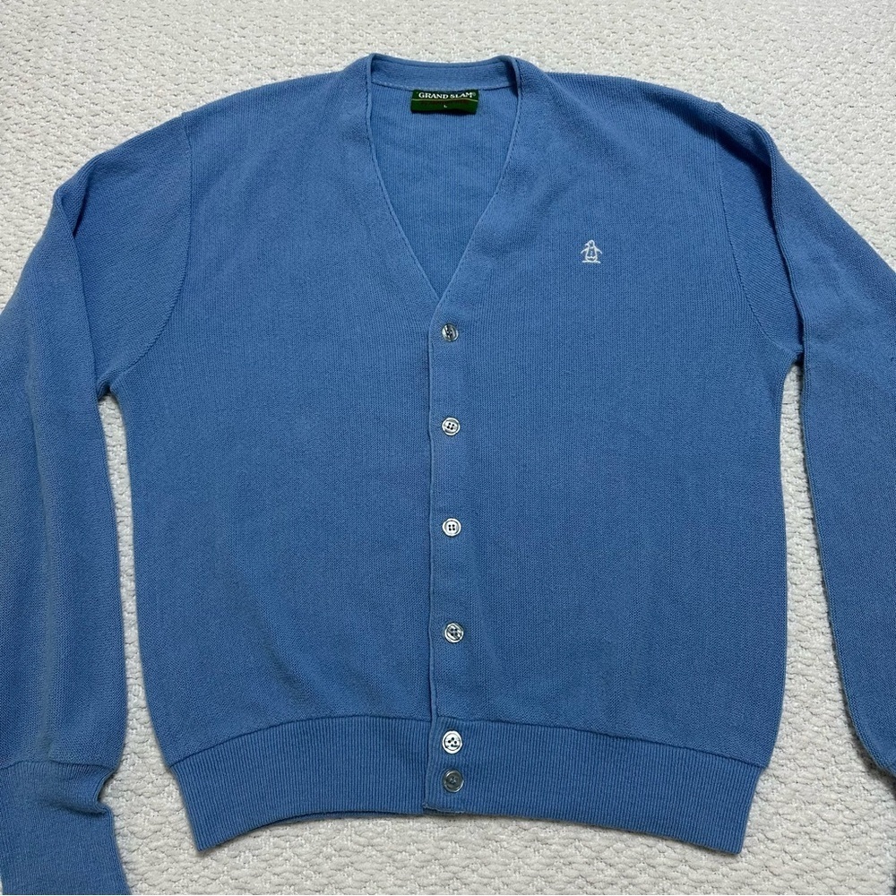 Grand Slam by Munsingwear Baby Blue Cardigan Sweater Penguin Men’s Size Large